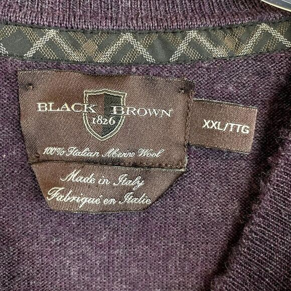 Black Brown V-Neck Pullover Sweater 100% Italian Merino Wool XXL - Picture 4 of 5
